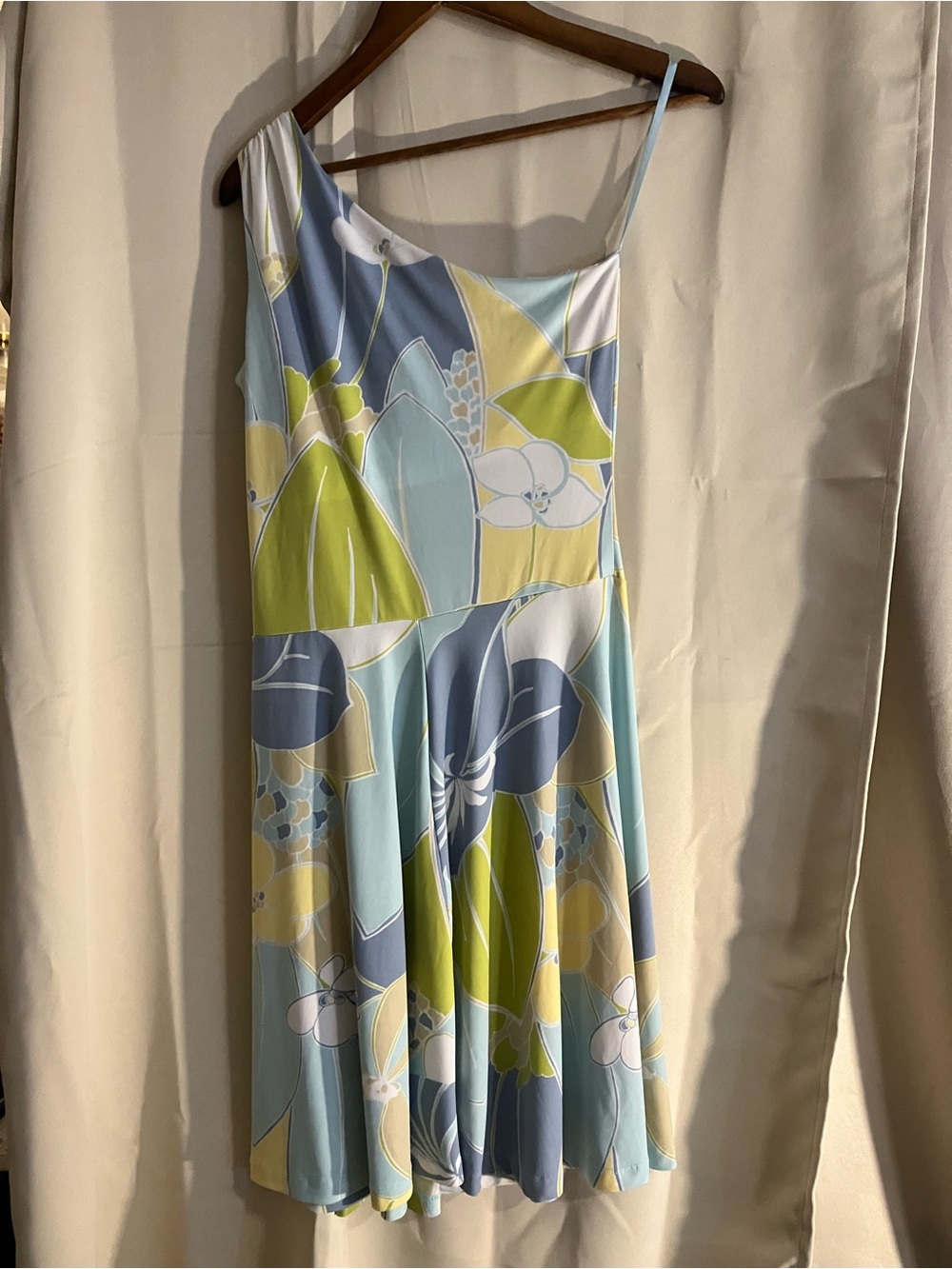 Tori Richard Blue, Lime & White One-Shoulder Floral Dress - Picture 6 of 7
